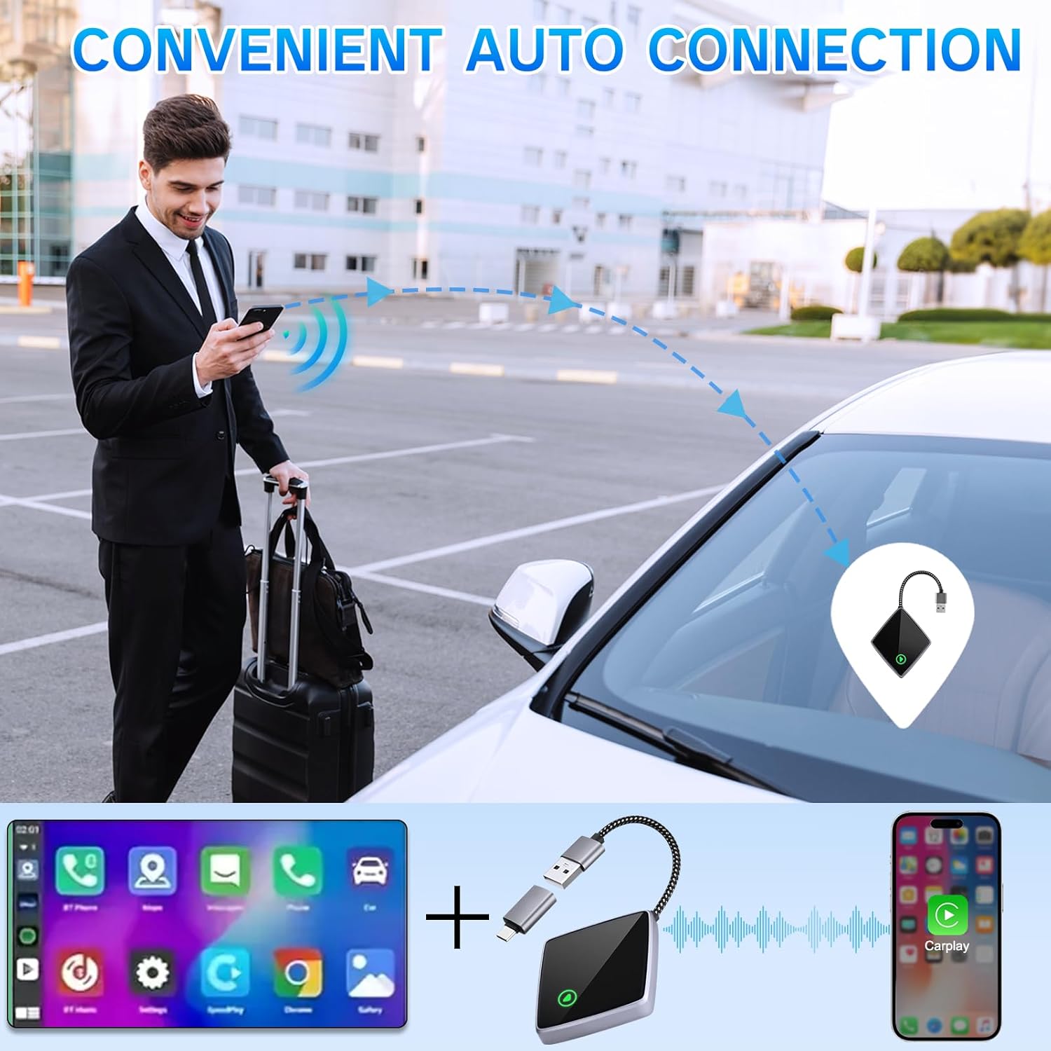 Thumbnail 6 de Wireless CarPlay Adapter für iPhone – Mini CarPlay Adapter von Wired, USB-C/USB-A Plug & Play, stabile kabellose Verbindung