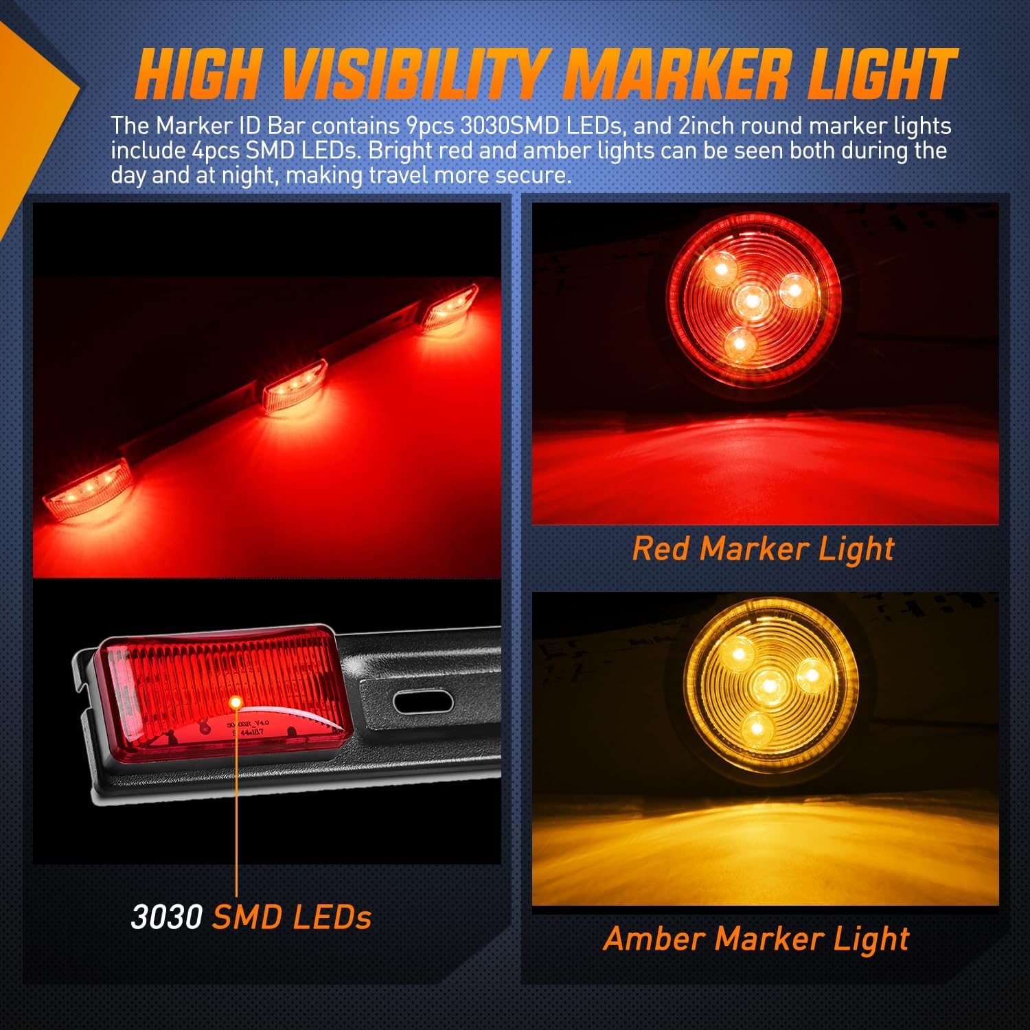 Detalle de Nilight 6-Inch Oval Trailer Light Kit with 9-LED ID Bar and Round Side Markers (12V)