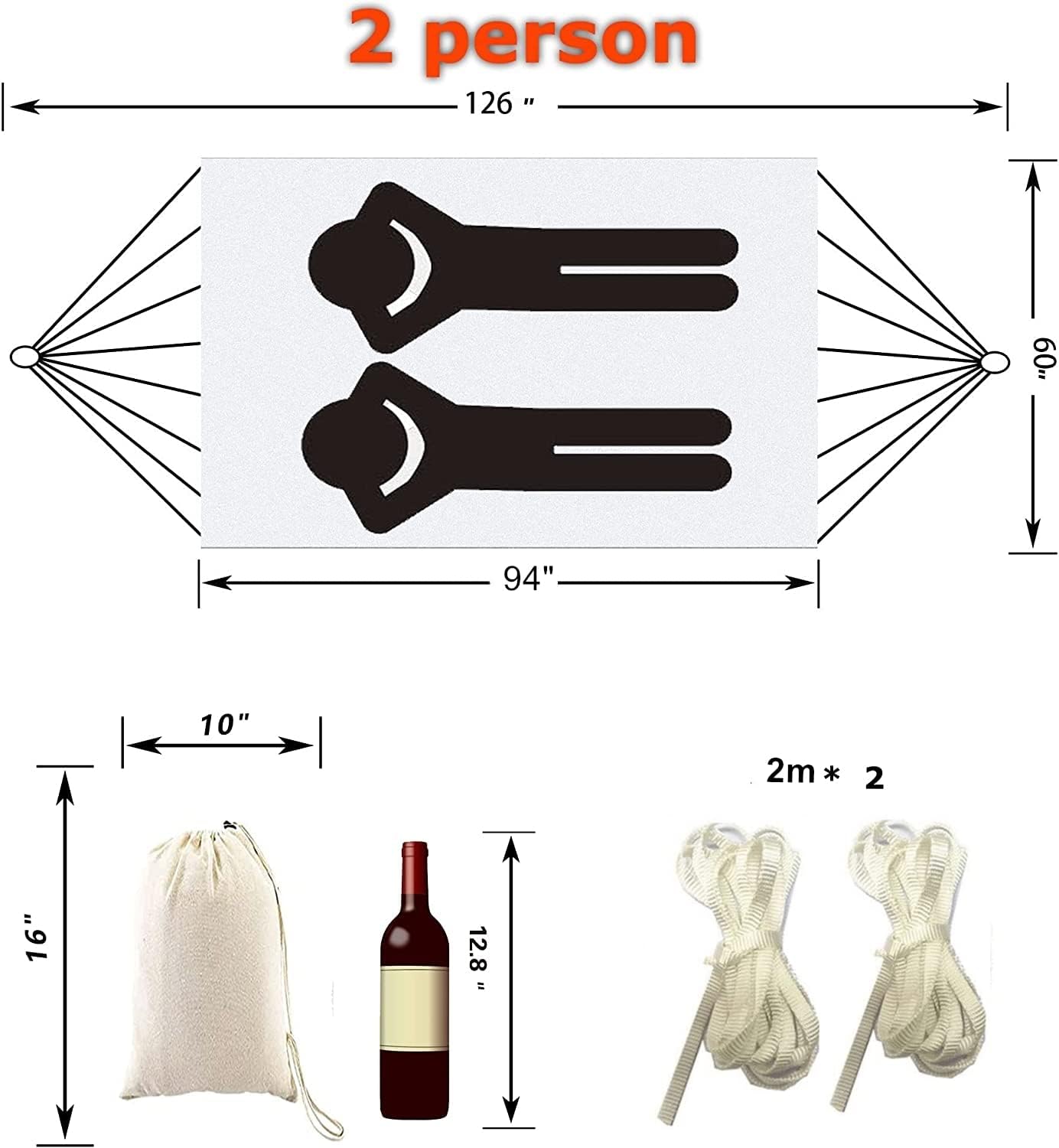 Thumbnail 1 de Outdoor Garden Hammock Double 2 Person Brazilian Cotton Hammock – Beige (240x150cm, 450lbs)