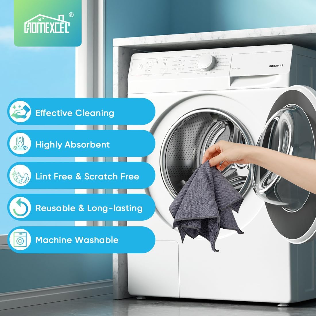 Thumbnail 5 de HOMEXCEL Grey Microfiber Cleaning Cloth (12 Pack) — Lint-Free, Scratch-Free Towels for Car Care & Home Cleaning