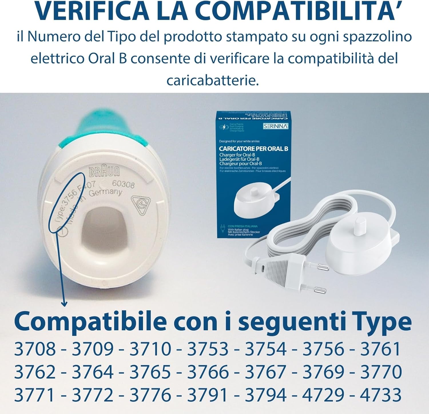 Detalle 2 de Caricatore per Oral-B Spazzolino Elettrico – Base ricarica modello 3757 (compatibile Oral‑B)
