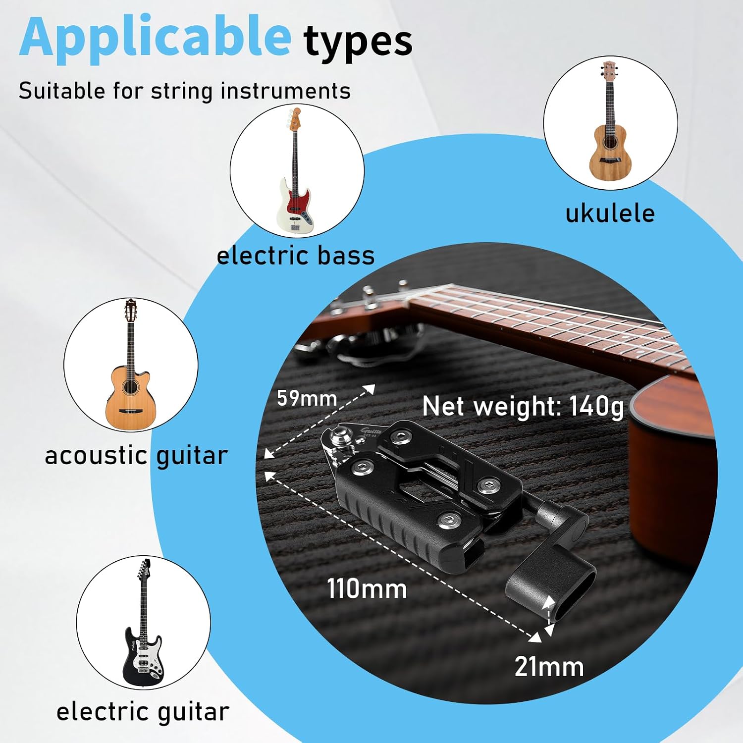 Detalle 2 de GUITTO GGT-02 7-in-1 Guitar Tool with String Winder, Cutter and Hex Keys