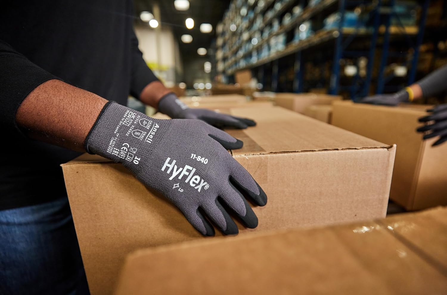 Thumbnail 6 de Ansell HyFlex 11-840 Gants de Travail professionnels – nitrile noir, protection abrasion et coupe, Taille L, 5 paires
