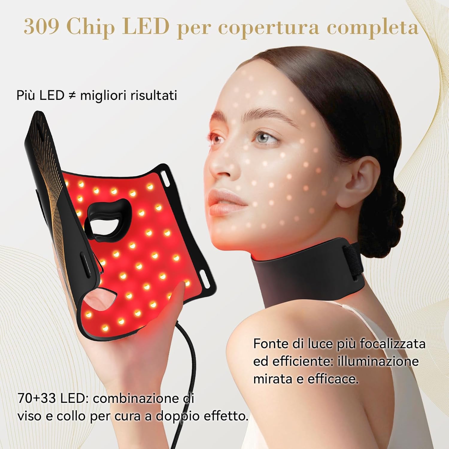 Detalle 2 de FOLOKE Maschera di Terapia con Luce LED per la Cura della Pelle: rosa? rosso, per viso e collo