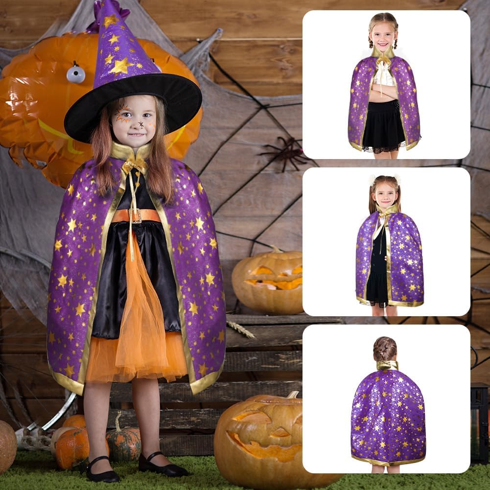 Detalle de AYBUY Wizard Cape Witch Cloak for Kids – Starry Gold Pattern Witch Costume Set