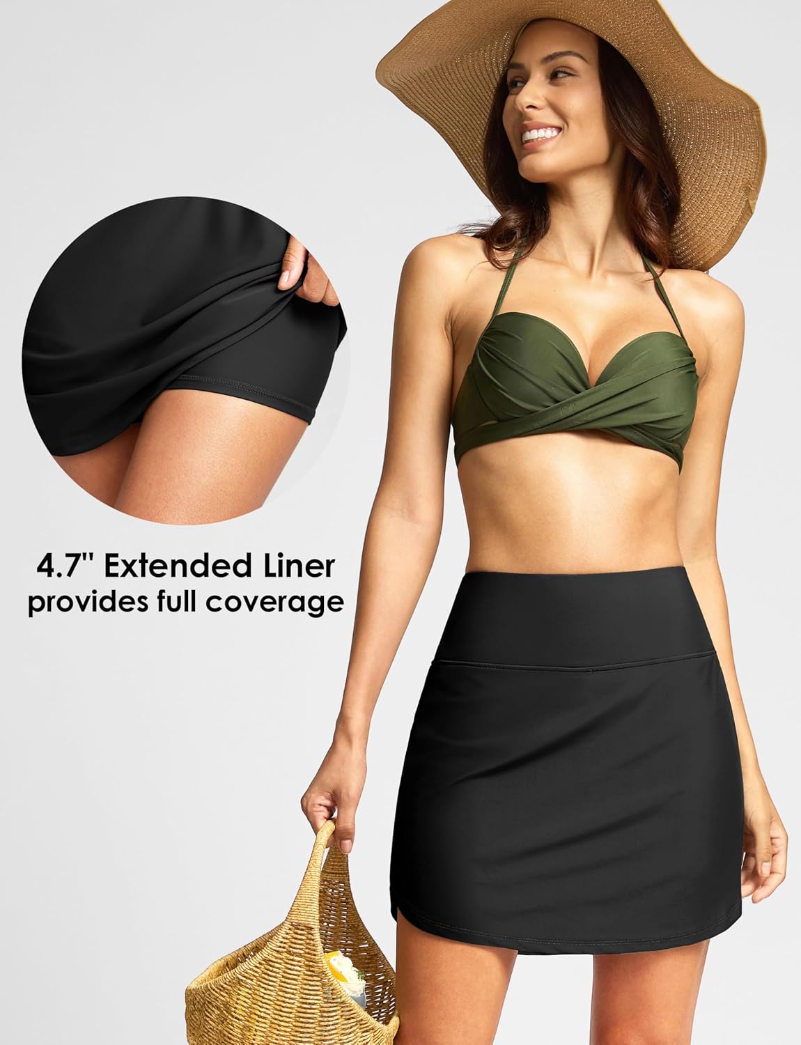 Detalle de Viodia Women's 18/20-Inch Long Swim Skirt: High-Waisted Modest Swim Bottom with Tummy Control