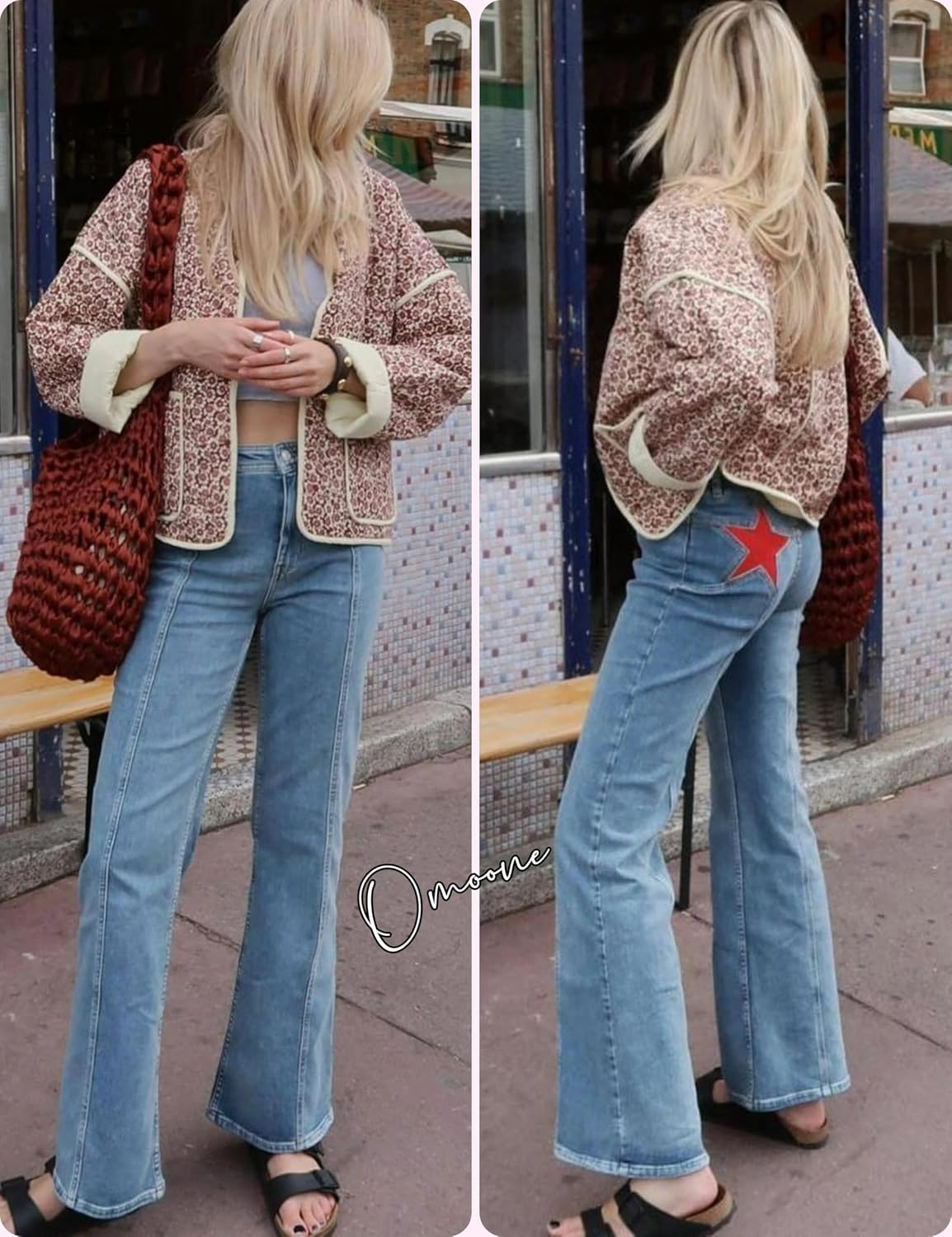 Thumbnail 4 de Omoone Cropped Quilted Floral Puffer Jacket