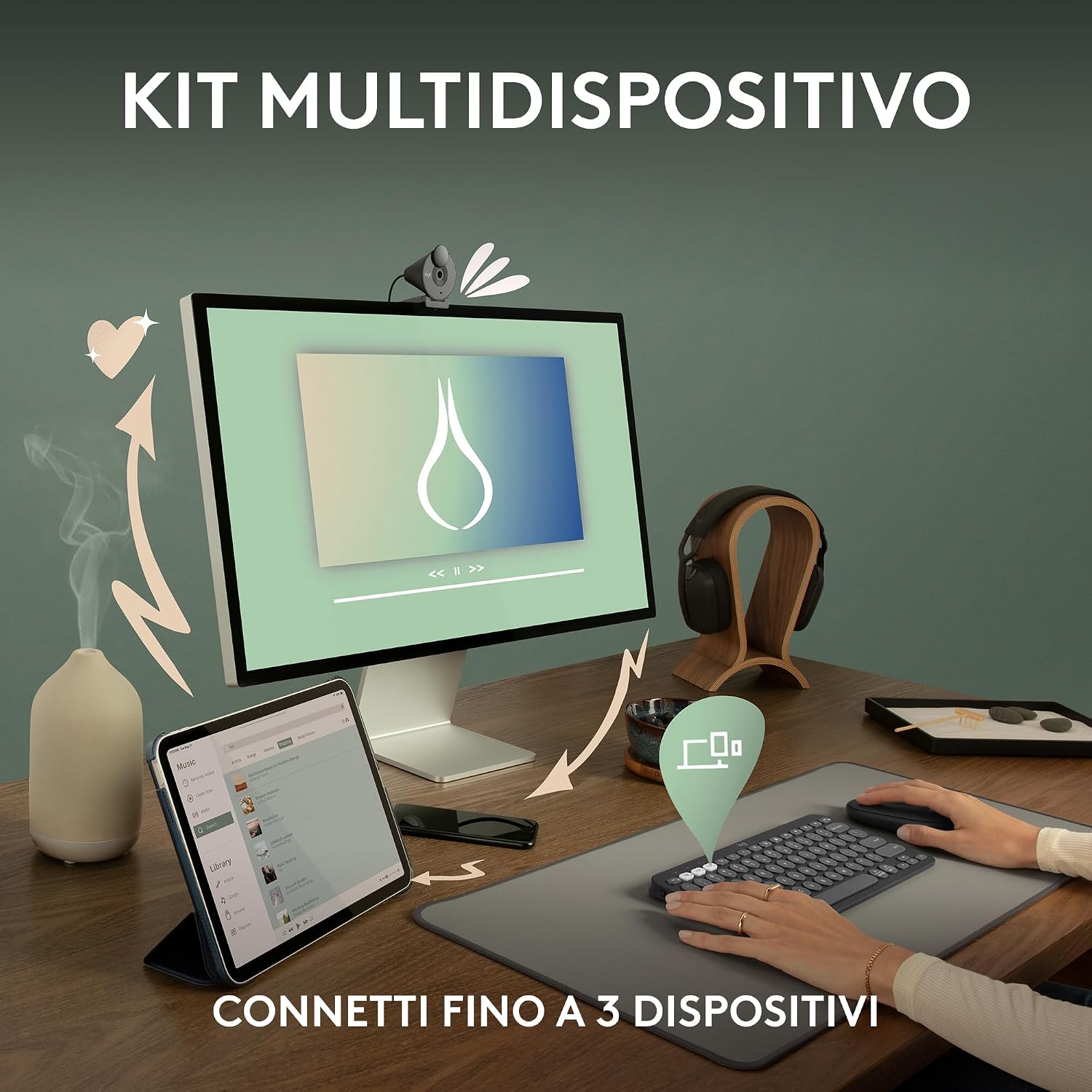 Detalle de Logitech Pebble 2 Combo: kit tastiera e mouse wireless, grafite