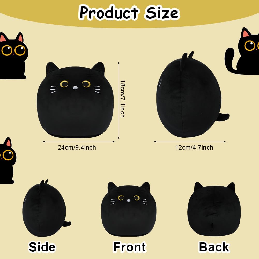 Thumbnail 1 de Vicloon Almohada de Peluche Gato Negro 🐱 Suave y Kawaii, 24 cm