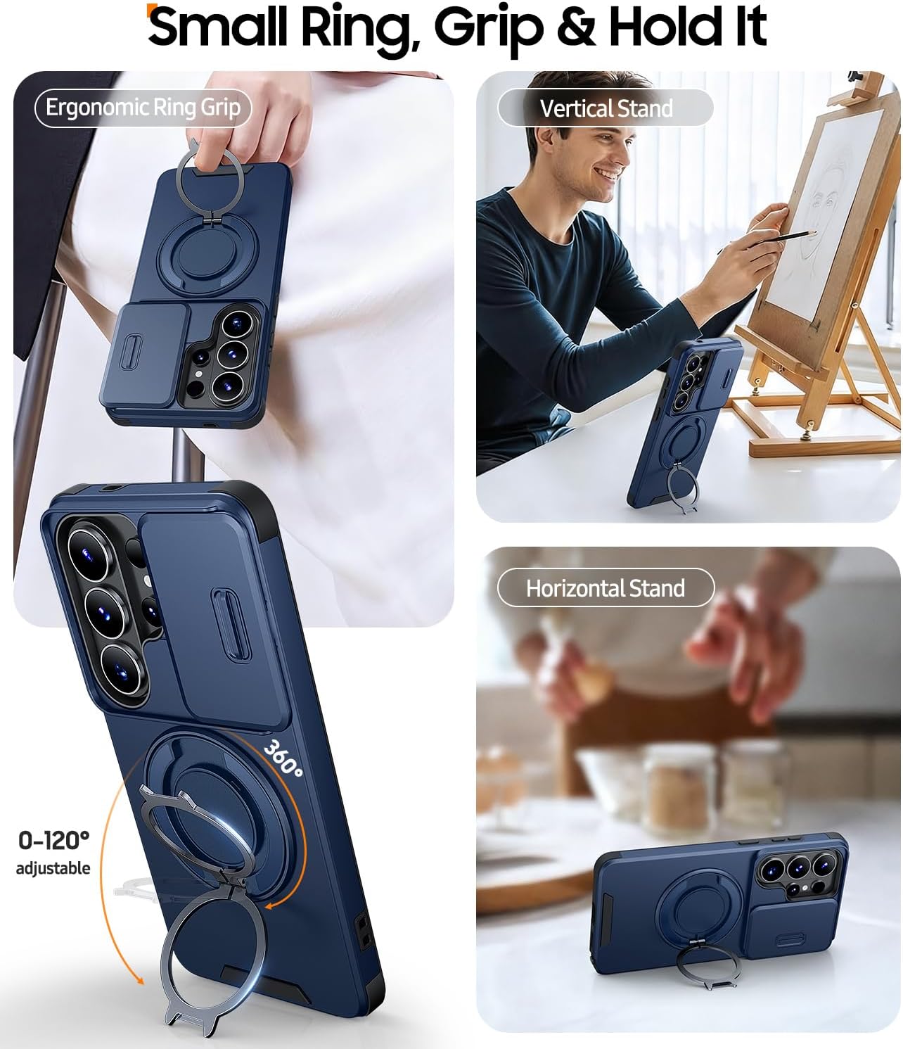 Thumbnail 2 de JAME Galaxy S26 Ultra Case with Ring Holder, Slide Camera Cover, and Screen Protector (Blue)