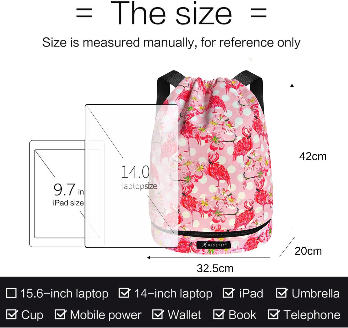 Thumbnail 4 de Risefit Waterproof Swimming Bags Drawstring Gym Bags (PE, gym, yoga) with 7 pockets