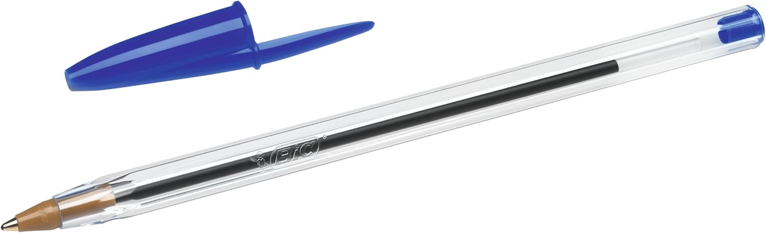 Detalle 2 de BIC Cristal Original Kugelschreiber, 50er Großpackung – Blau, 0,32 mm Strichstärke, transparenter Schaft