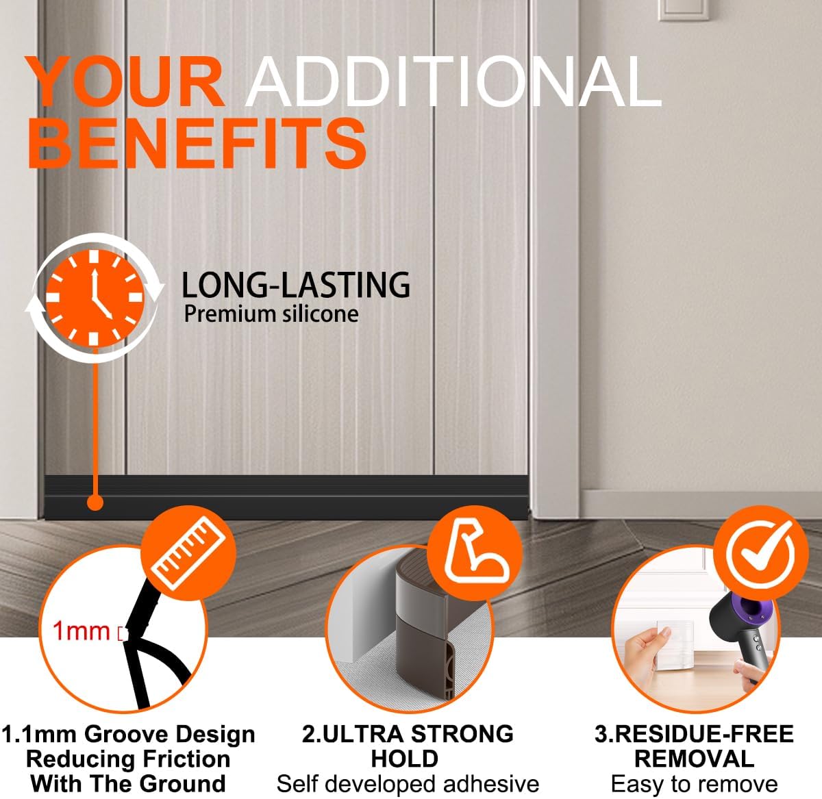 Detalle 2 de Ormein Door Draft Stopper: Adjustable Silicone Weather Stripping for Quiet, Efficient Doors