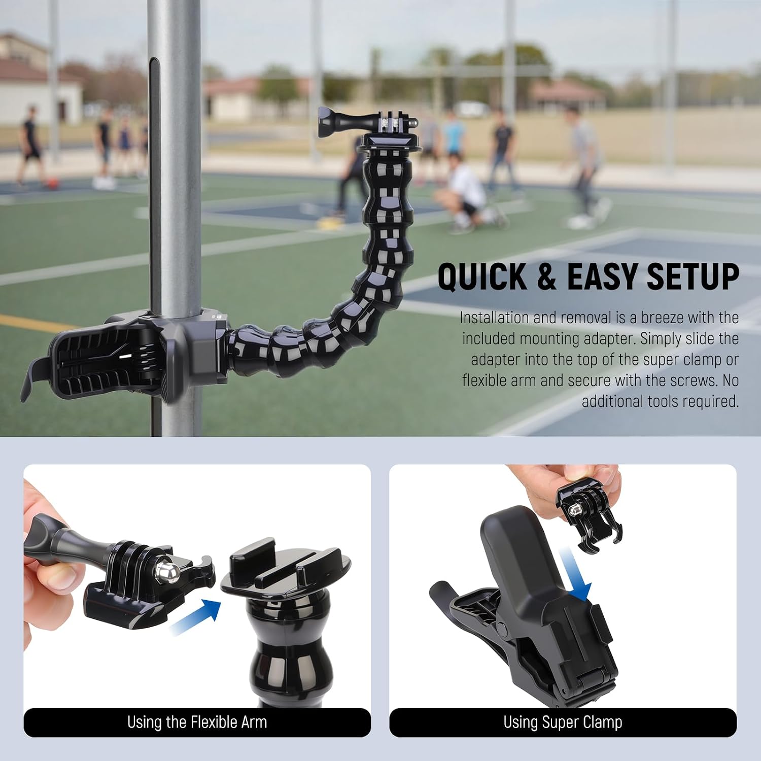 Detalle de NEEWER GP-80 Support à pince flexible (super clamp) pour GoPro et DJI Action