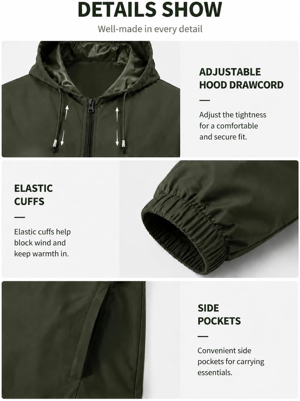 Detalle 1 de Uposiut Men's Rain Jacket, S–5XL