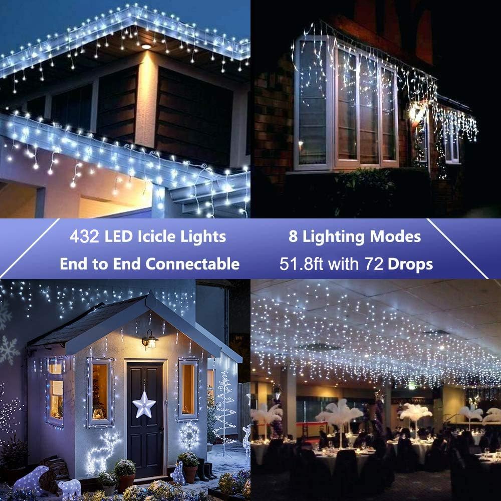 Thumbnail 4 de LYHOPE 432-LED Icicle Christmas Lights, 35.4ft, 8 Modes, White