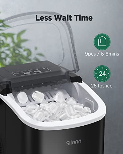 Detalle de Silonn Countertop Ice Maker Machine with 9 Cubes in 6 Minutes – 12 kg/24h, 2 Ice Sizes, Self-Cleaning, Includes Scoop and Basket