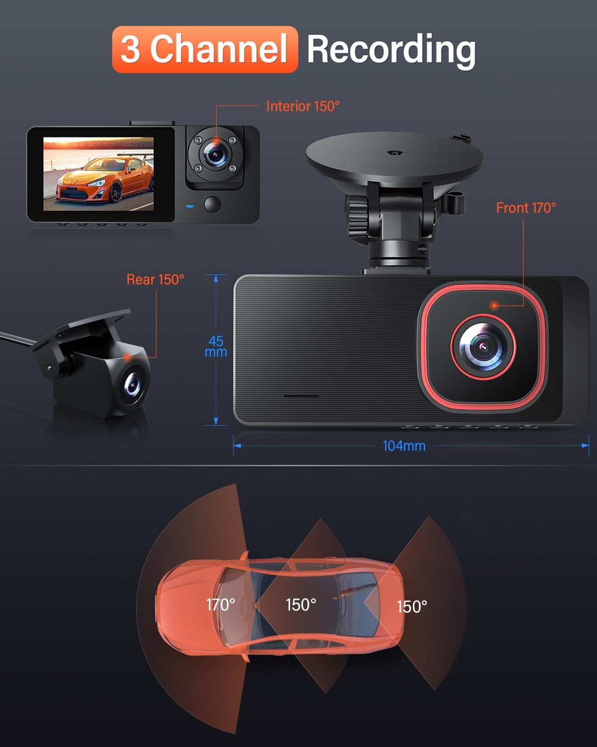 Thumbnail 6 de Bestsee Dashcam 1080P 3-Kanal