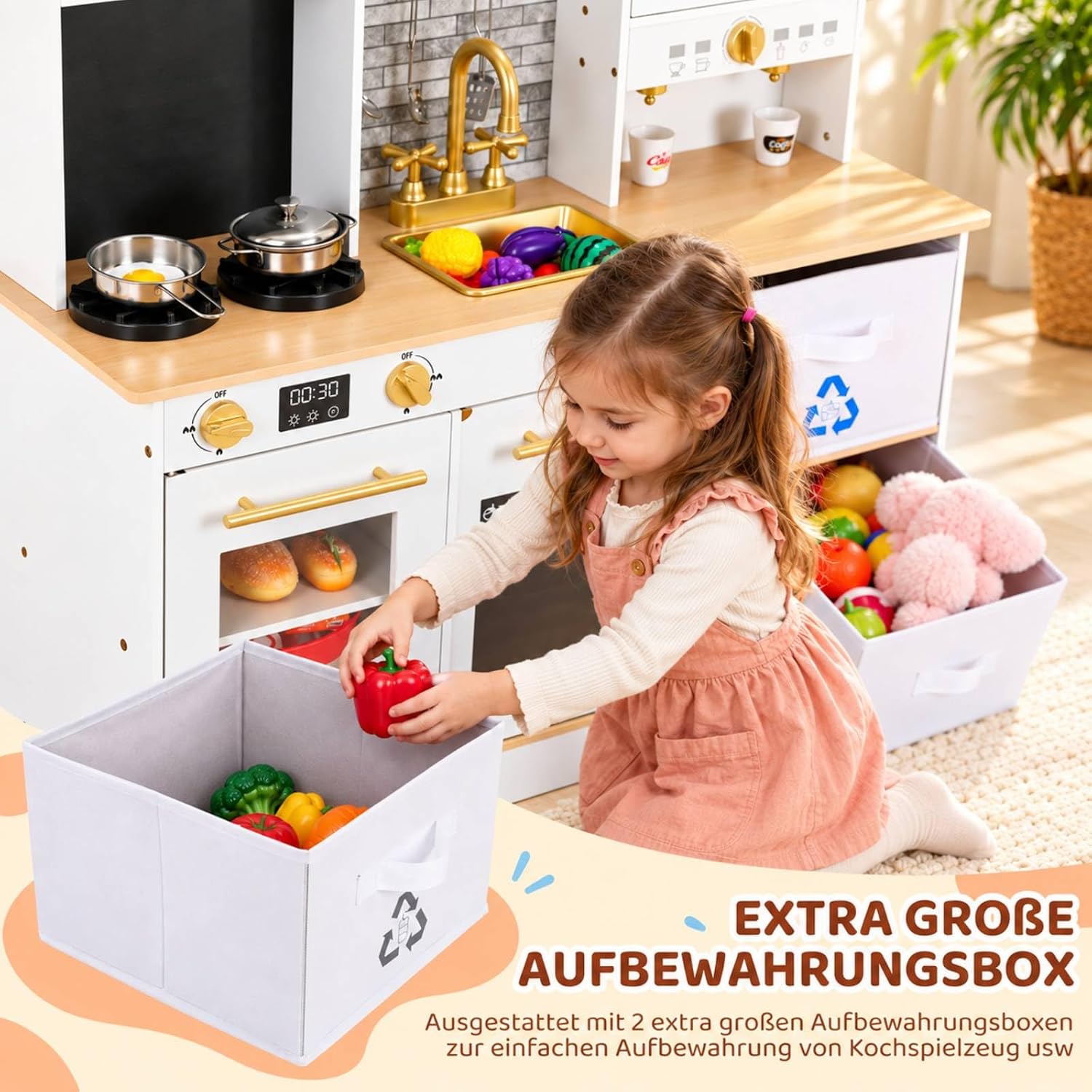 Detalle 2 de MAMIZO LY-41 houten kinderkeuken met licht- en geluidseffecten, wit