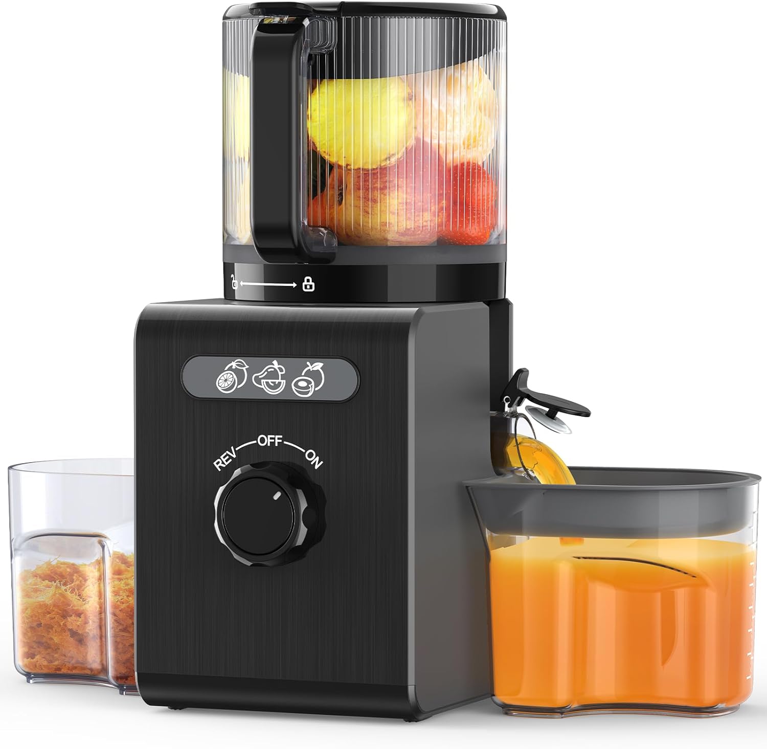 Cold Press Juicer Machine with 6.5" Large Feed Chute (Black) — Auto-Feed for Whole Fruits & Vegetables