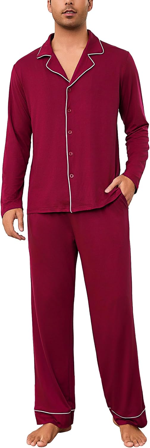 Thumbnail 6 de Bresdk Pyjama Homme en Coton – Ensemble 2 pièces, hiver, carreaux/uni, manches longues