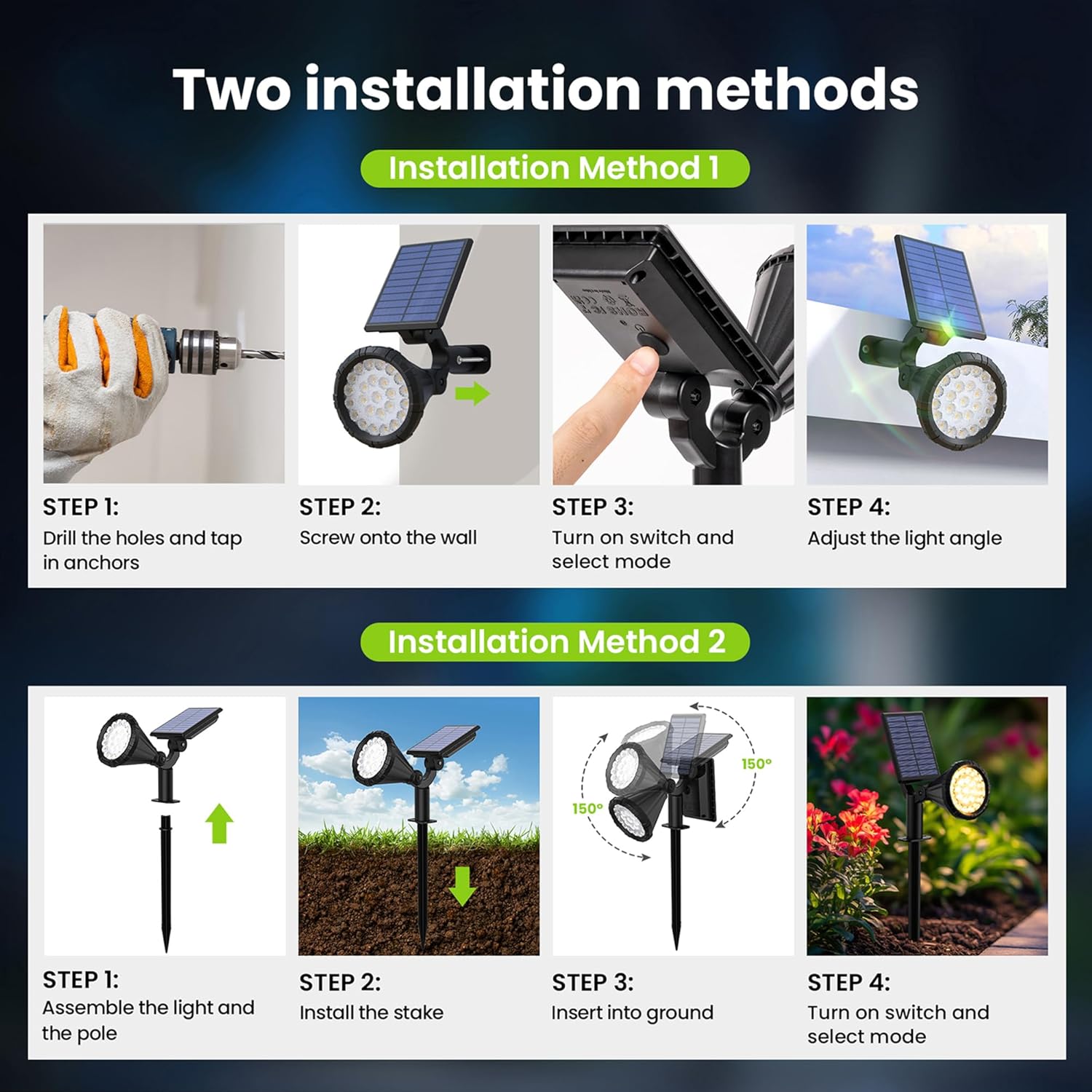 Thumbnail 5 de Solpex Solar Spot Lights Outdoor Garden (IP65) – 25 LED, Warm White, Adjustable Head, 4-Pack