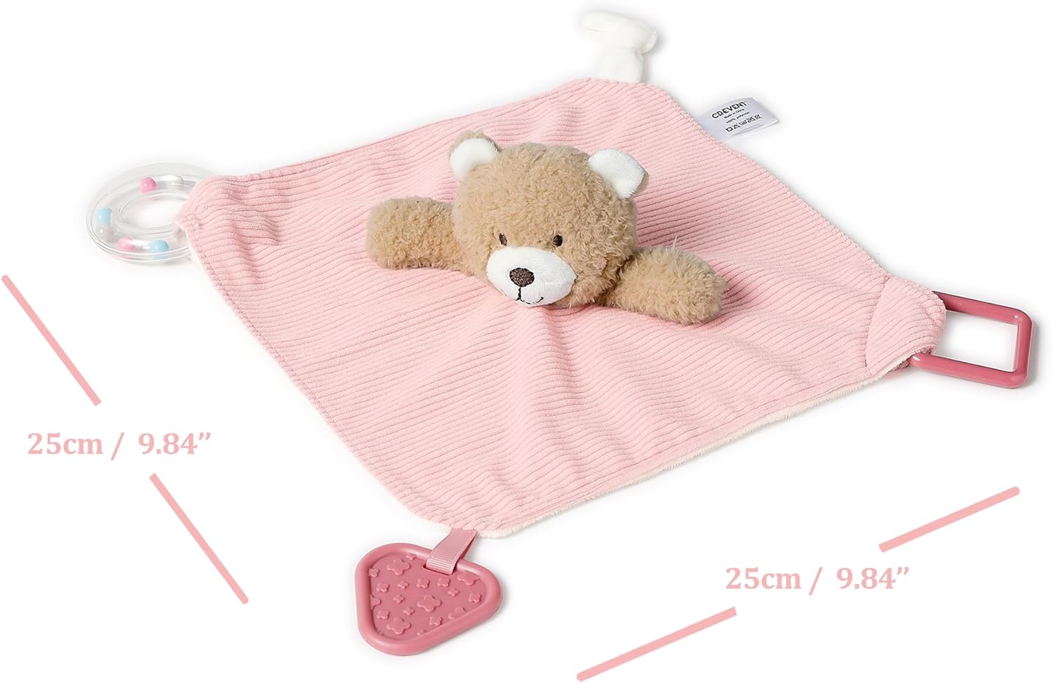 Thumbnail 1 de CREVENT 3-in-1 Baby Lovey Blanket with Teether & Rattle – Pink Bear