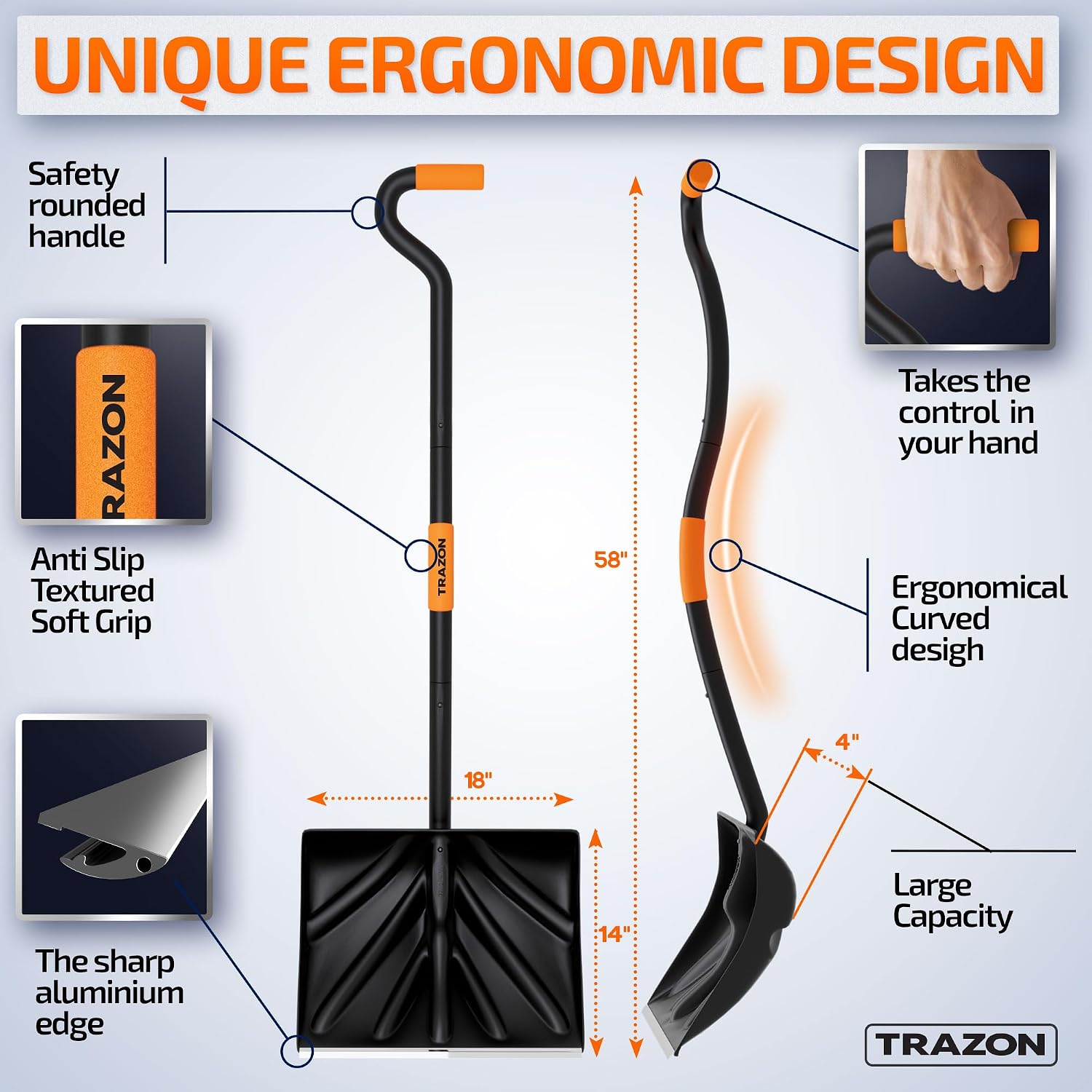 Detalle 2 de 18-Inch Ergonomic Snow Shovel with 60" Handle