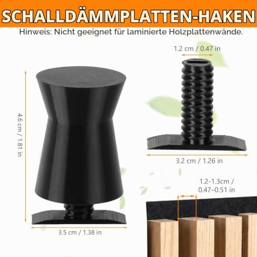Detalle de AOOSU Haken für Akustikpaneele – 6er Set, Kleiderhaken für schallabsorbierende Paneele (Ohne Bohren), Schwarz