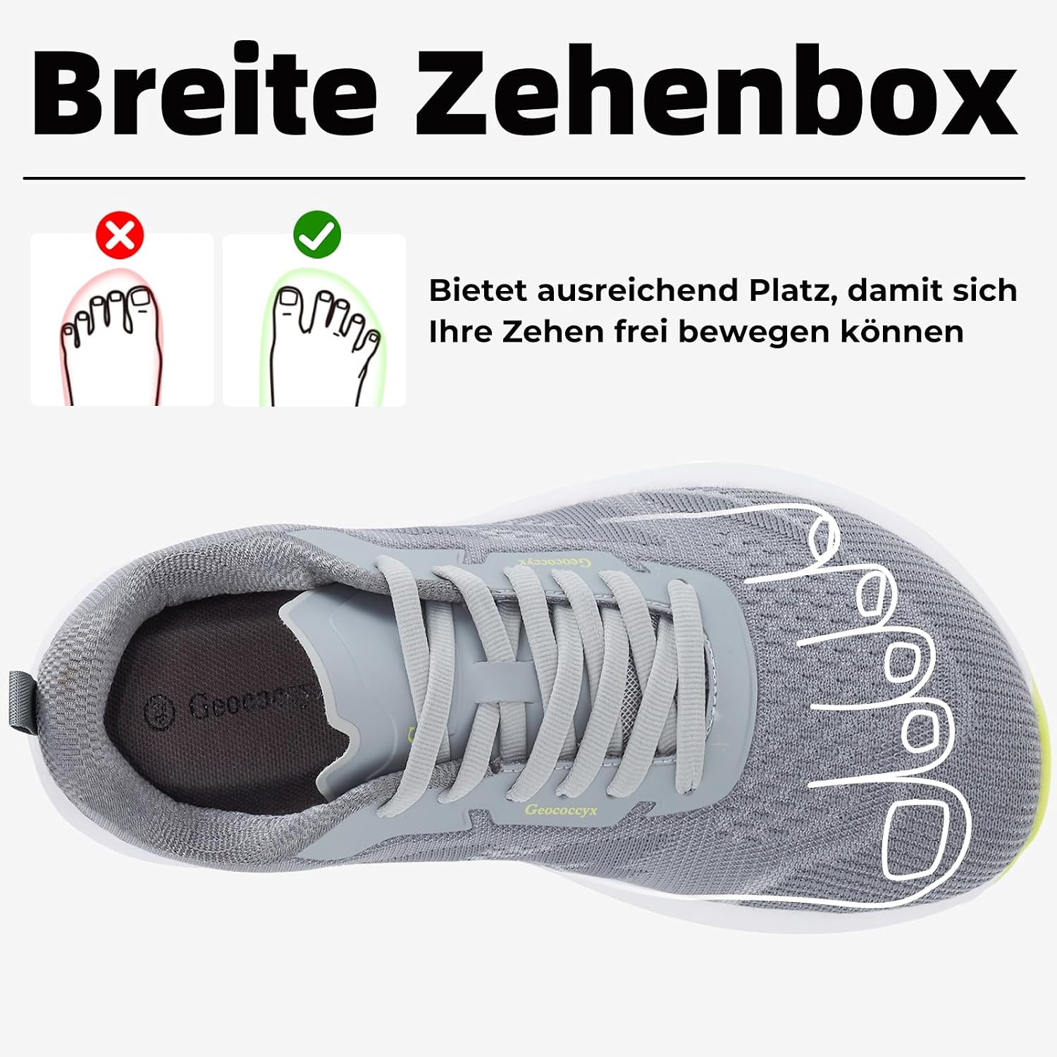 Detalle de Geococcyx Herren-Sportschuhe mit breiter Zehenbox, atmungsaktiv und rutschfester Laufsohle