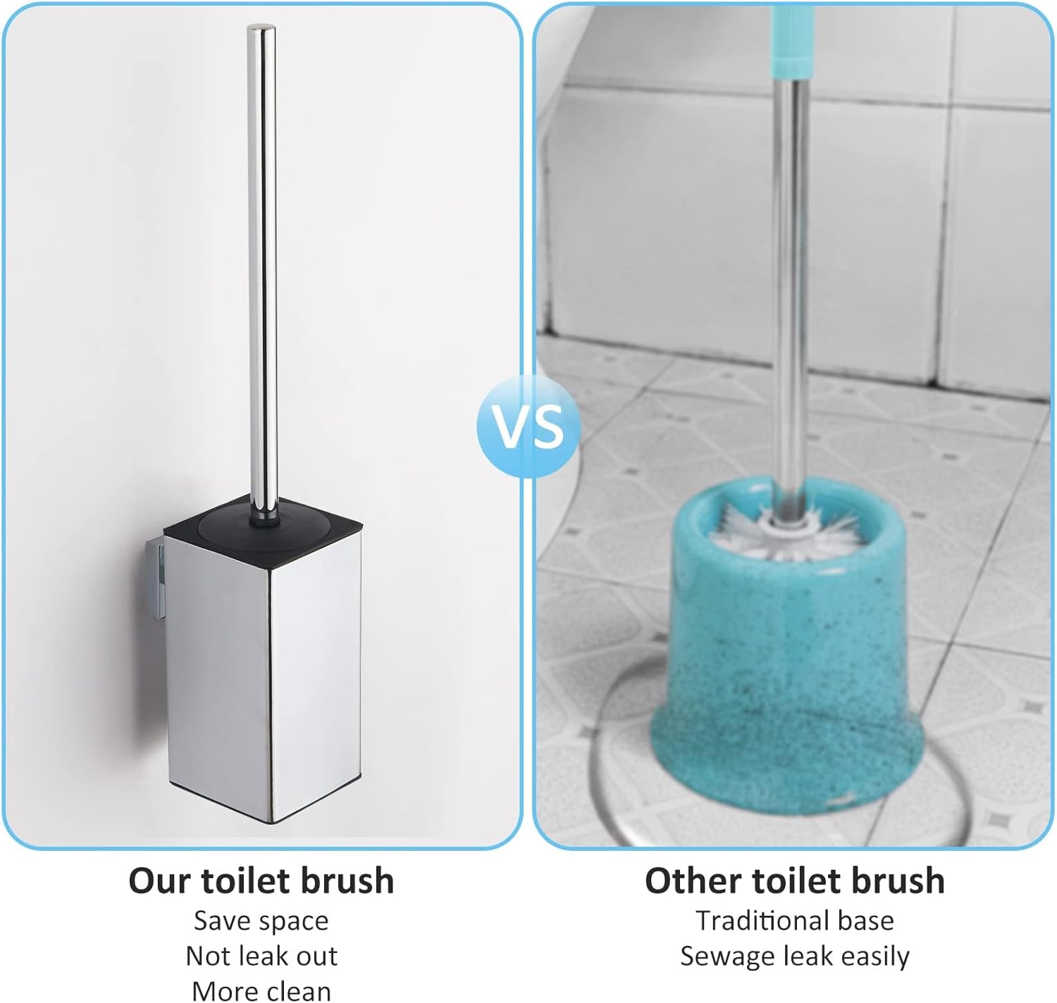 Thumbnail 5 de bgl Porte-brosse WC carré mural en acier inoxydable 304 (chromé) – tête de brosse remplaçable