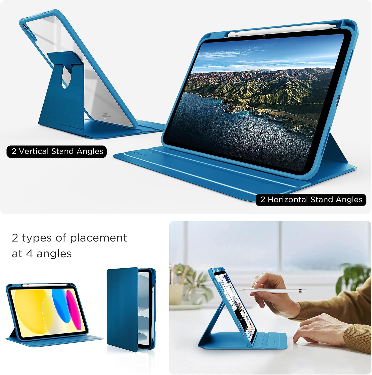 Thumbnail 3 de CACOE 360 Rotating Case for iPad (A16) 11th/10th Gen with Pencil Holder, Peacock Blue