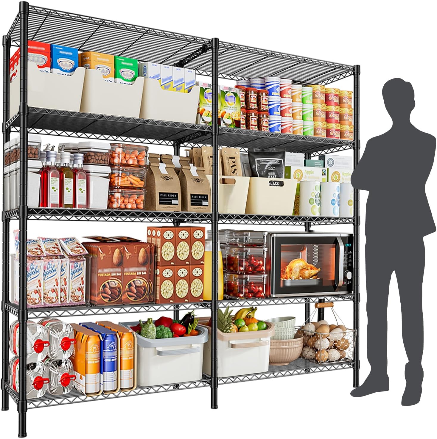 Detalle de CAVSOIR 5-Tier Wire Shelving Unit, 61-Inch Wide Adjustable Black Metal Rack