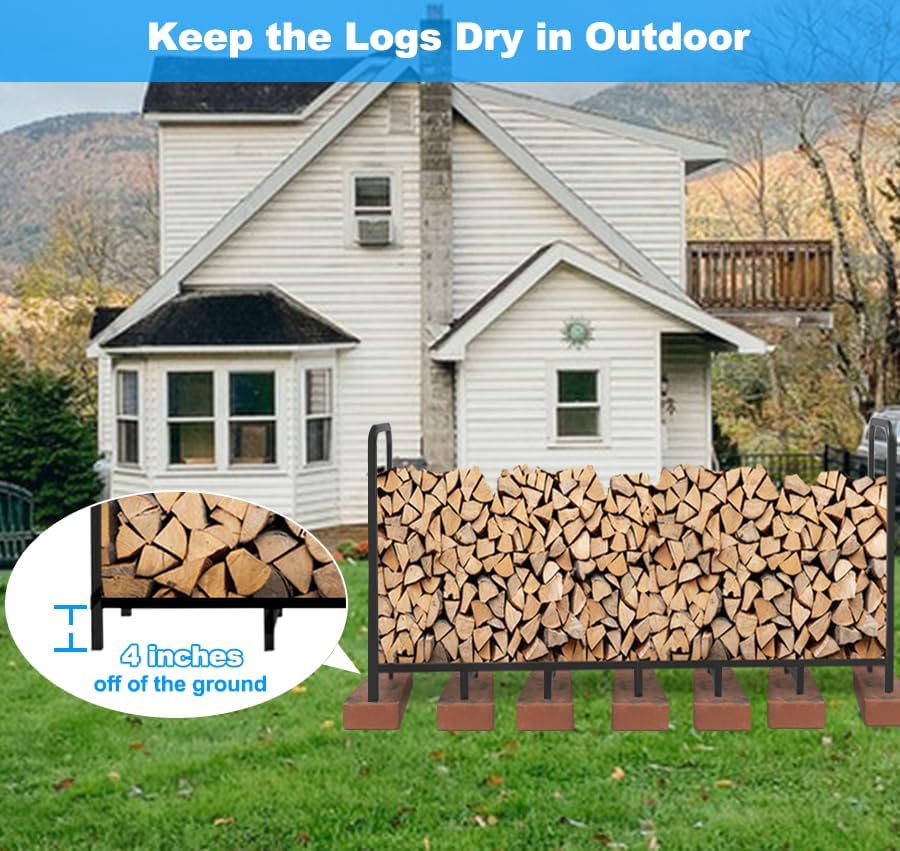 Detalle de Tikimilor 8ft Firewood Rack, Adjustable Black Steel Log Holder