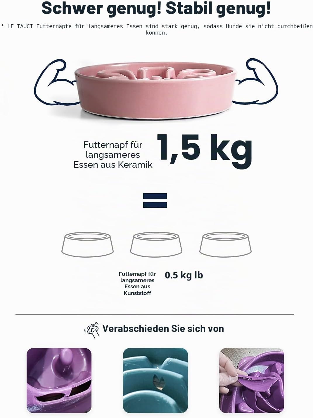 Detalle de LE TAUCI Keramik-Hundenapf – langsames Fressen, rutschfest, Bloom Rosa, 675 ml