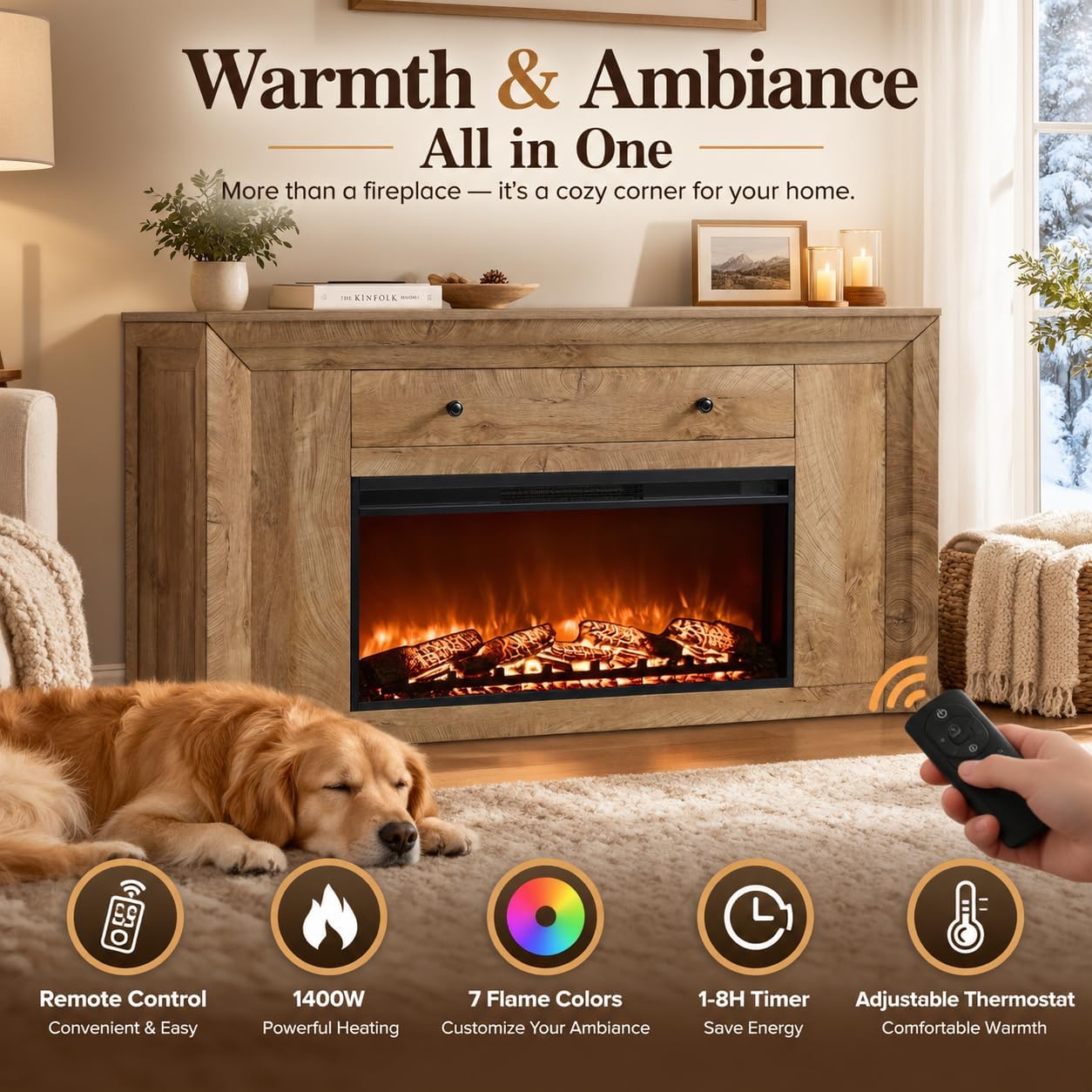 Thumbnail 6 de ACCOHOHO LM156-60FP36WL Electric Fireplace TV Stand, 60-Inch Mantel