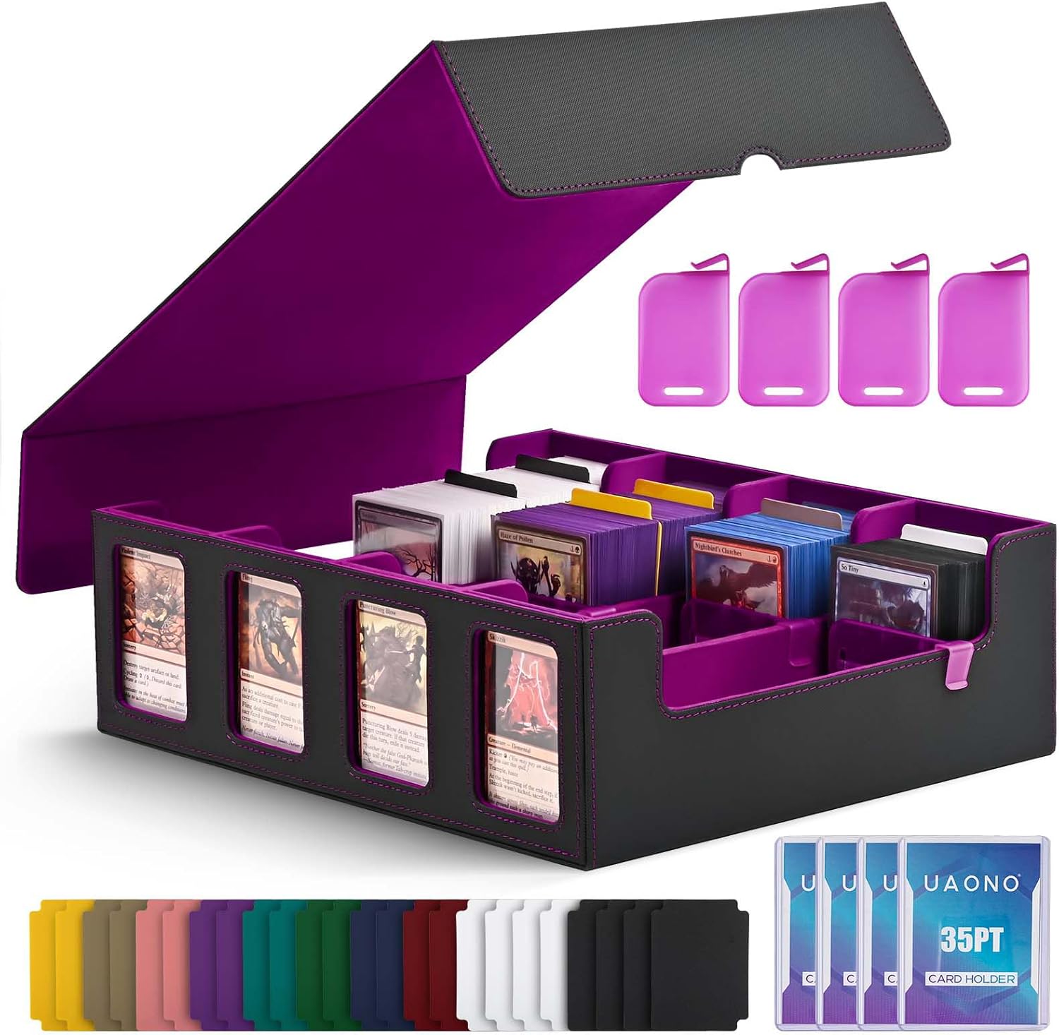 Detalle de UAONO Trading Card Storage Box for Commander Display – 2400+ MTG Deck Box, Black & Purple