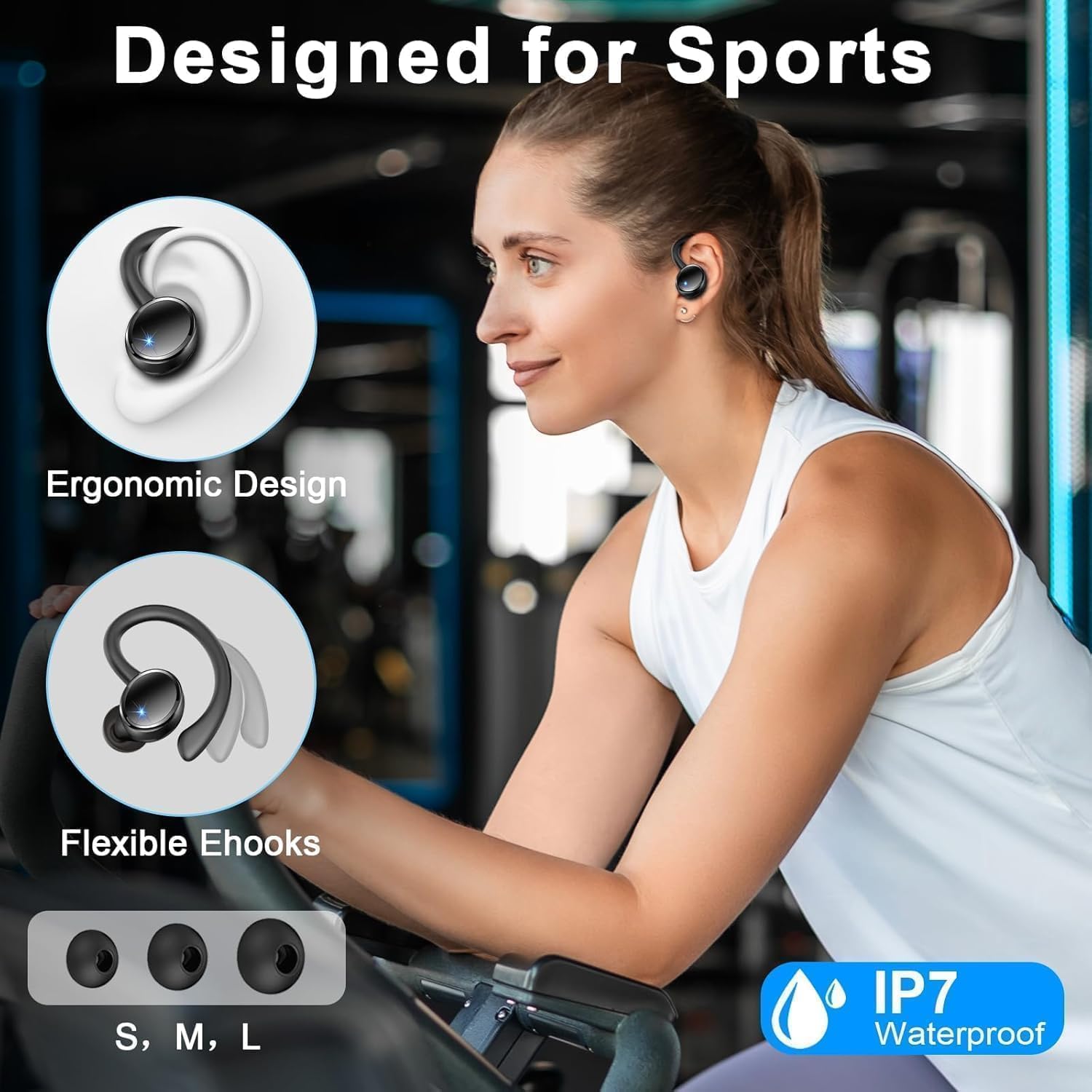 Thumbnail 6 de Matast Wireless Earbud Bluetooth 5.4 with Earhooks – IP7, 50h Playtime, ENC Noise Cancelling