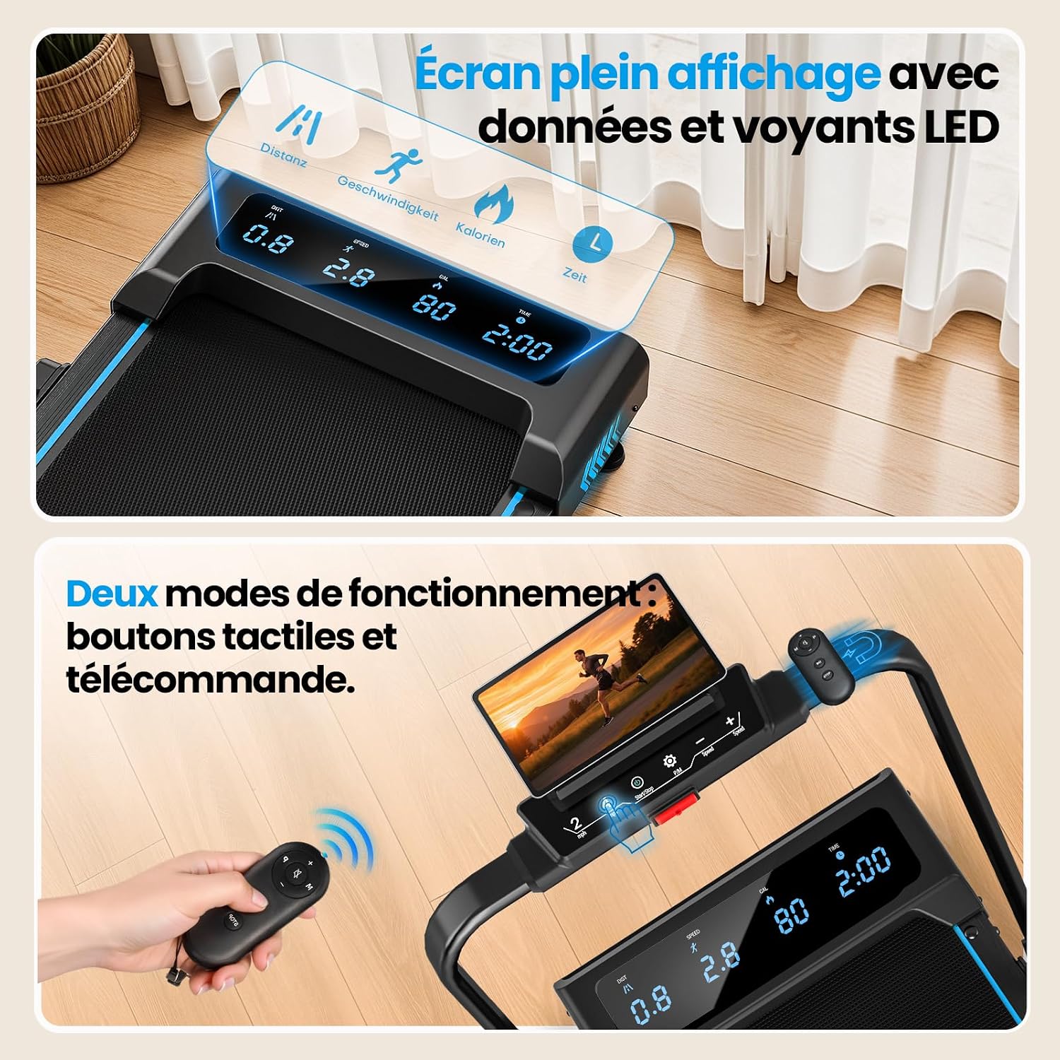 Detalle 2 de FOUSAE Tapis de Course 5 en 1 — pliable, 12 programmes HIIT prédéfinis, inclinaison 9%, 12 KM/H, moteur silencieux 2,75 CV