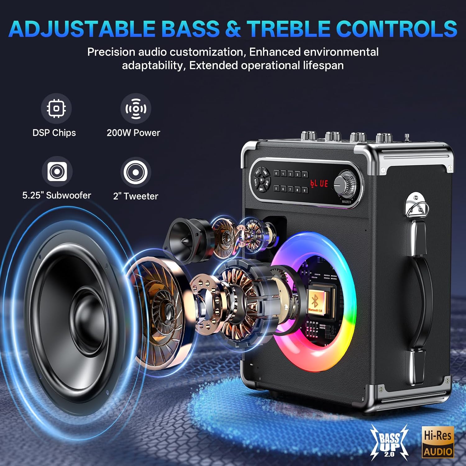 Detalle 2 de JYX 200W Karaoke Machine with 2 Wireless Microphones, TWS & Multi-Input