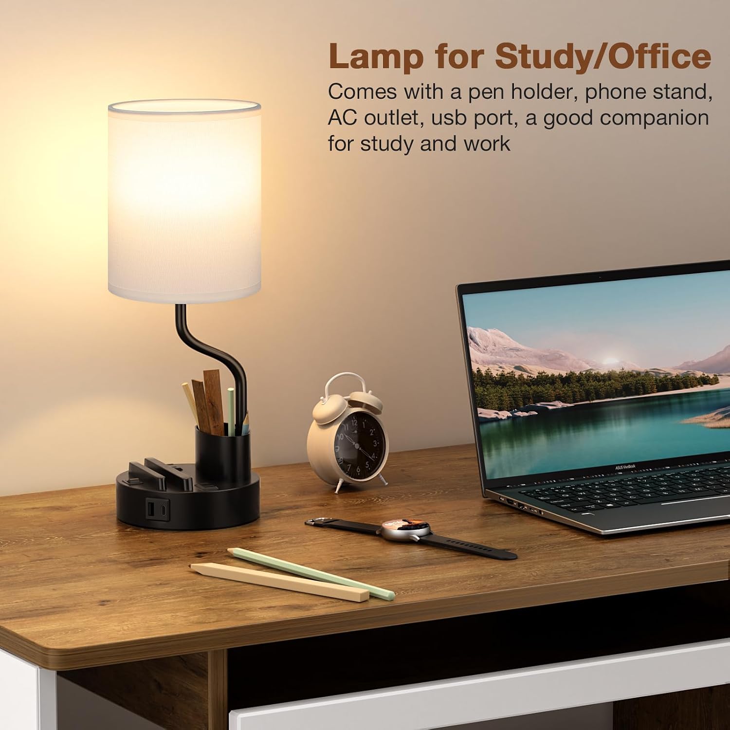 Thumbnail 6 de Fenmzee Bedside Lamps, Set of 2 with USB-C, AC Outlets and Phone Stands