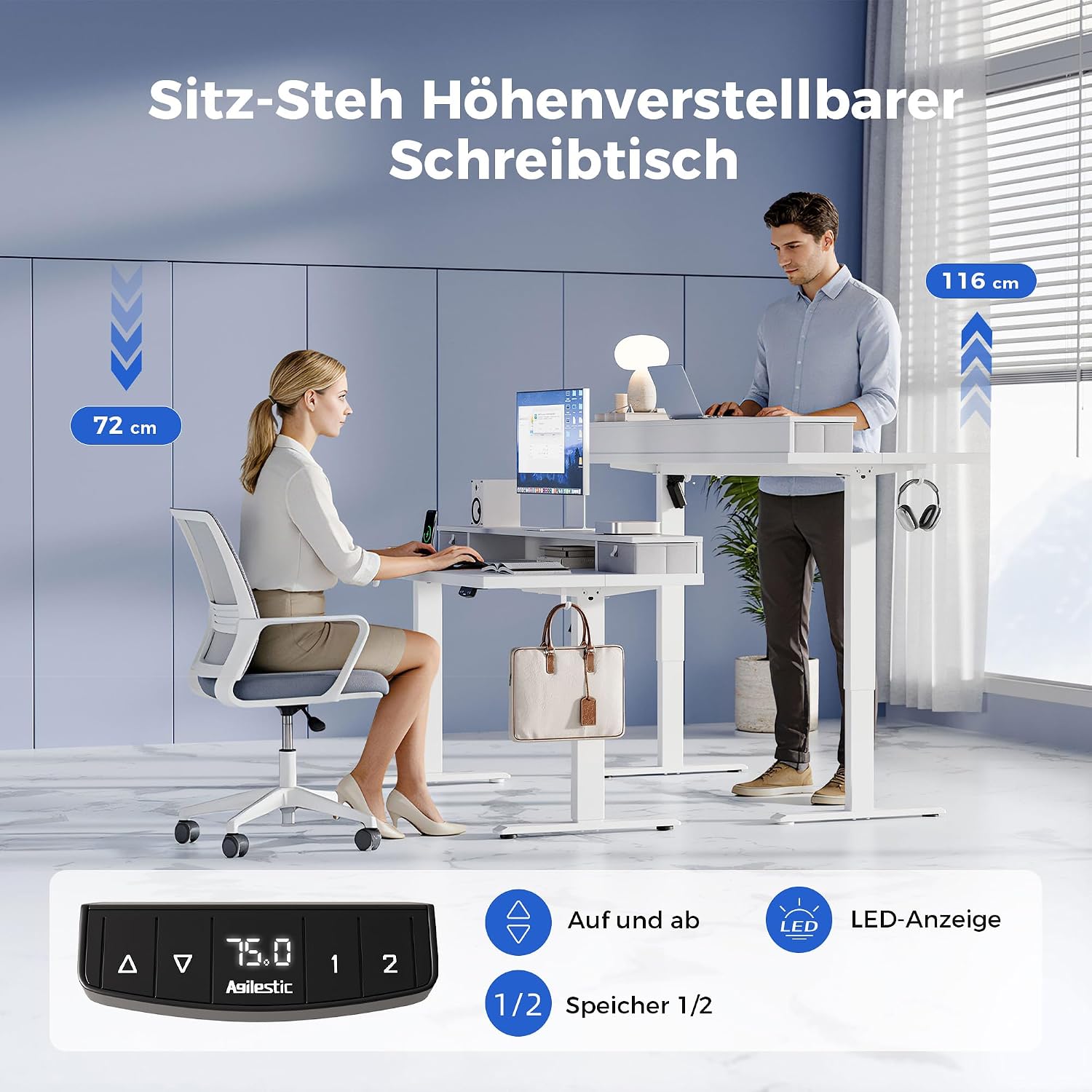 Detalle 1 de Agilestic Höhenverstellbarer Schreibtisch 100×60