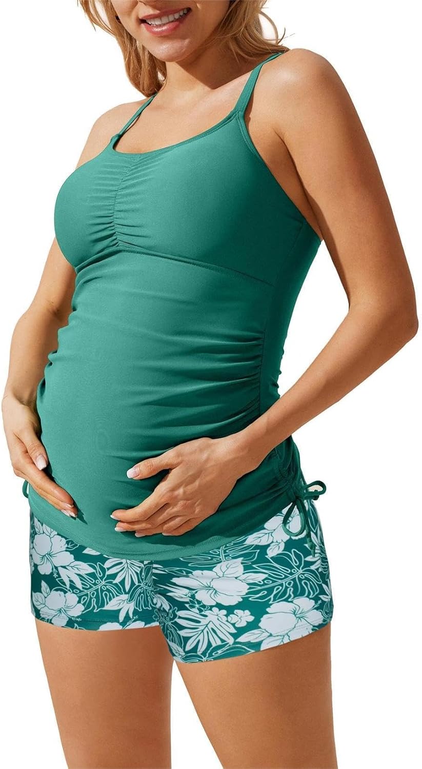 Thumbnail 6 de Maacie maternity athletic swimsuit set (two-piece) with floral print ruched top and shorts