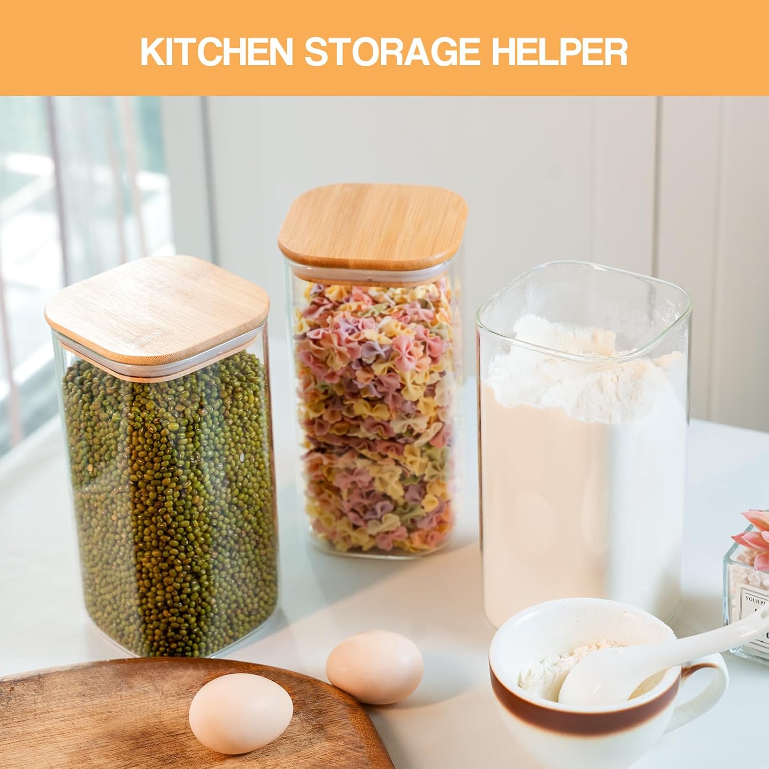 Thumbnail 3 de Glass Storage Jars 50 oz 6-Pack airtight canisters 🍶