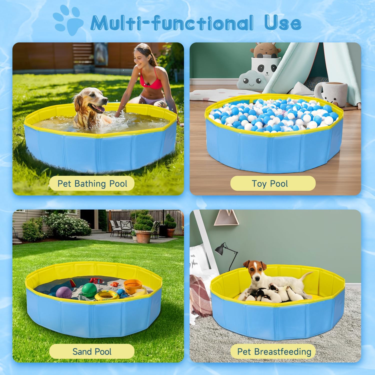 Thumbnail 6 de Nobleza Piscina pieghevole per cani e gatti, vasca rigida in PP/PVC, S 80×20 cm (blu e giallo)