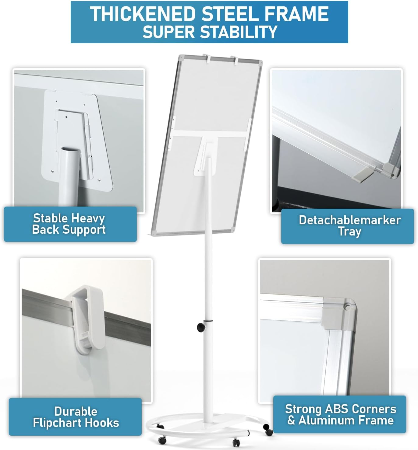 Detalle de Nicpro mobile whiteboard flip chart stand (90 x 60 cm) – height adjustable magnetic dry-erase easel with pens, erasers & magnets