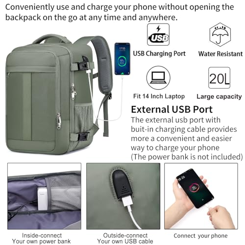 Detalle de PUSLOM Ryanair Cabin Bag 40x20x25cm Underseat 20L Small Travel Backpack – Green
