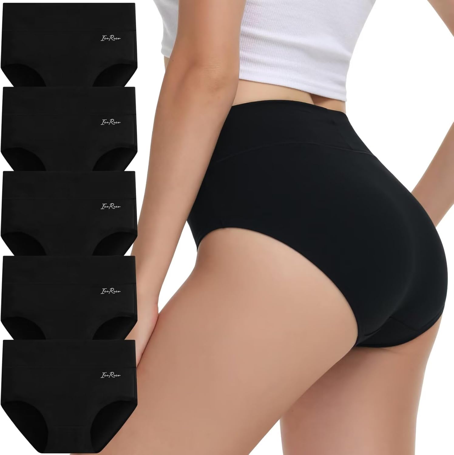 Detalle de IceReco cotton high-waisted knickers for women (multipack of 5) – full briefs with label-free comfort