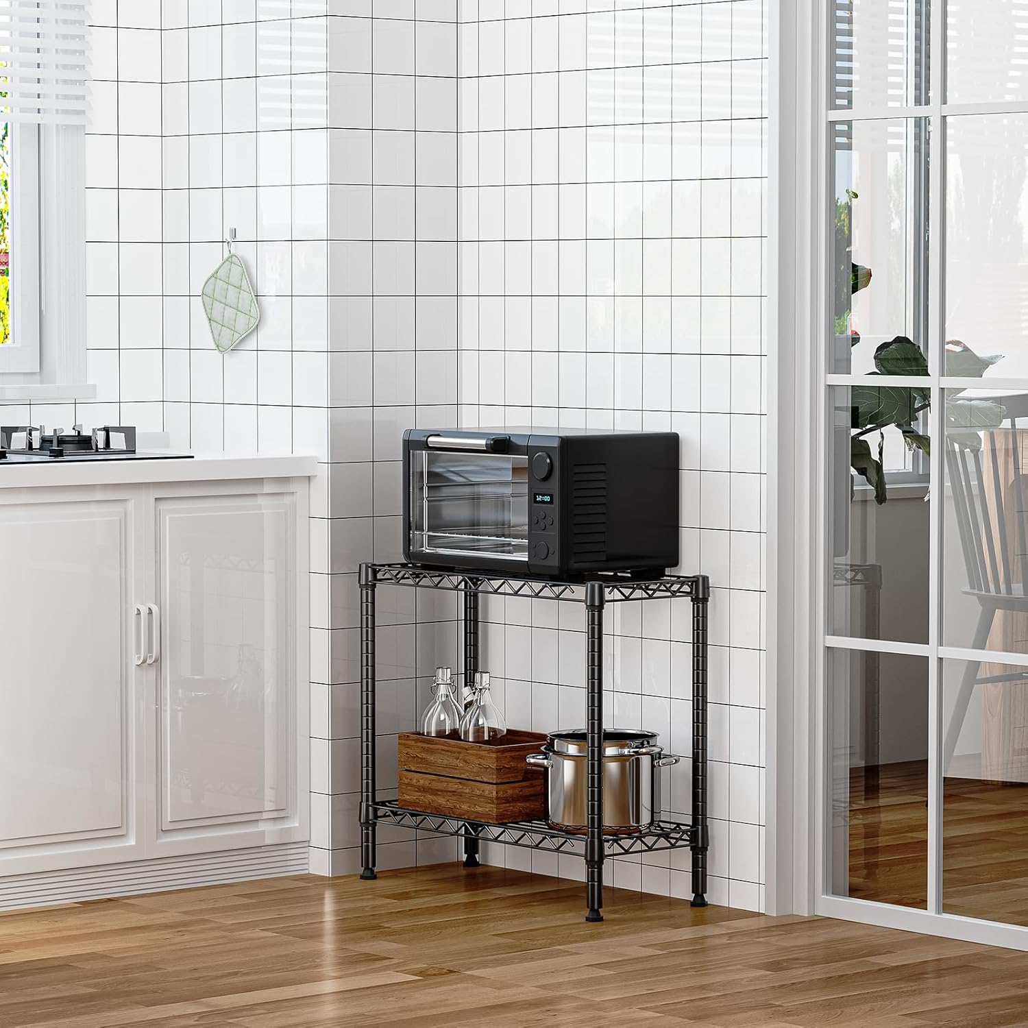 Thumbnail 4 de MZG 2-Tier Metal Wire Storage Rack (220 lbs) – Black Standing Shelving Unit for Laundry, Kitchen, Pantry & More