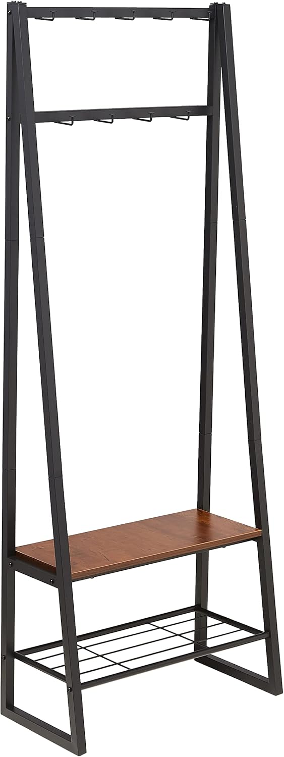 Detalle de Amazon Basics Appendiabiti a 9 ganci con scarpiera e 2 ripiani, Nero, 65 x 33 x 170.1 cm